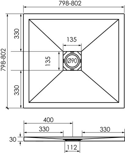 Receveur de douche extra?plat NARA 80x80 - Résine ardoise blanc - Découpable - bonde incluse
